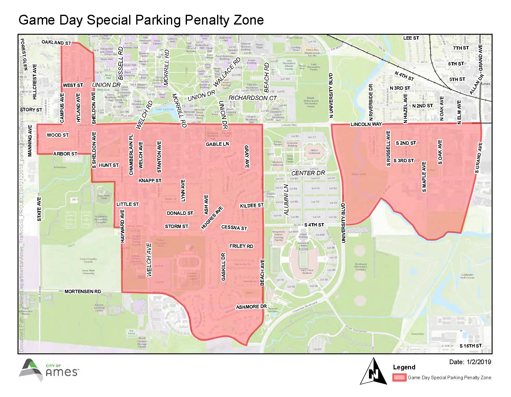 Game Day Special Parking Penalty Zone map 